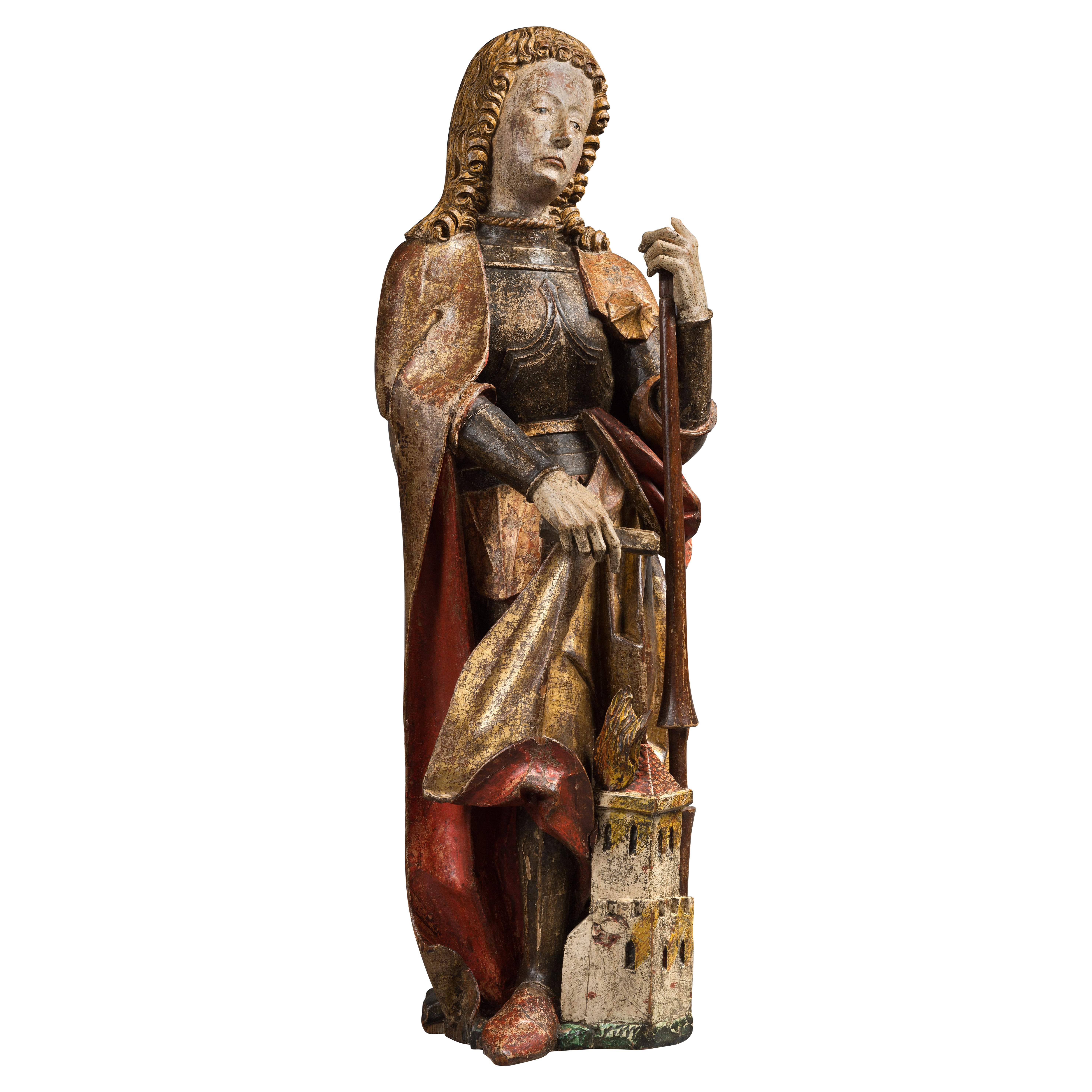 Carved Polychrome Wood Depicting Saint Florian For Sale