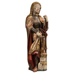 Antique Carved Polychrome Wood Depicting Saint Florian