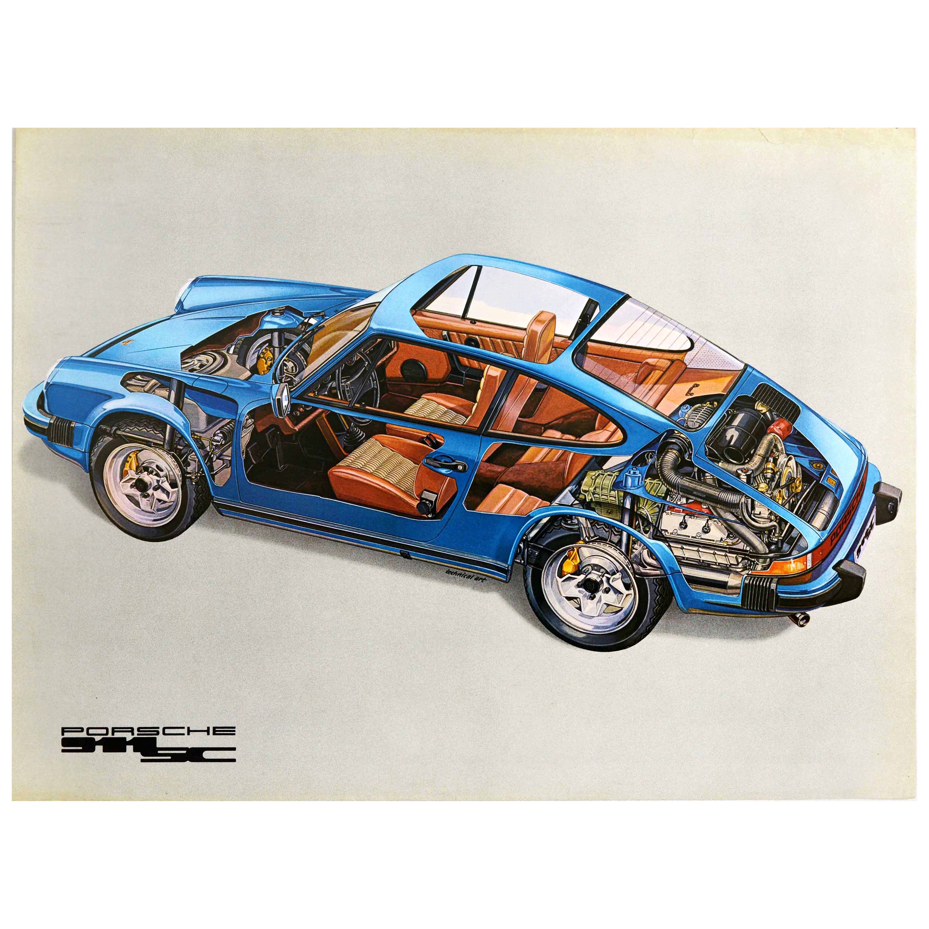 Affiche originale vintage d'automobile Porsche 911 SC Motorsports, Modèle Super Carrera en vente