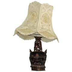 Vintage Coromandel Wood Carved Lamp Wood Carving India