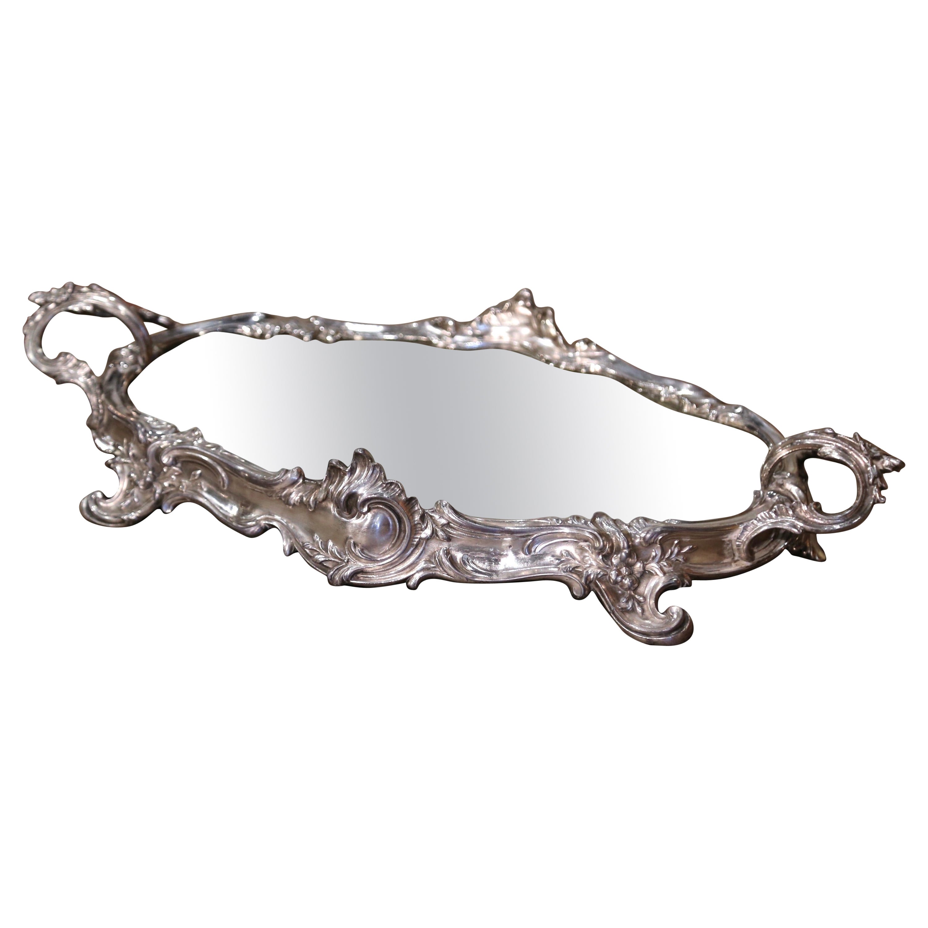 19th Century French Louis XV Silverplated Bronze Mirrored Plateau Table Surtout  For Sale
