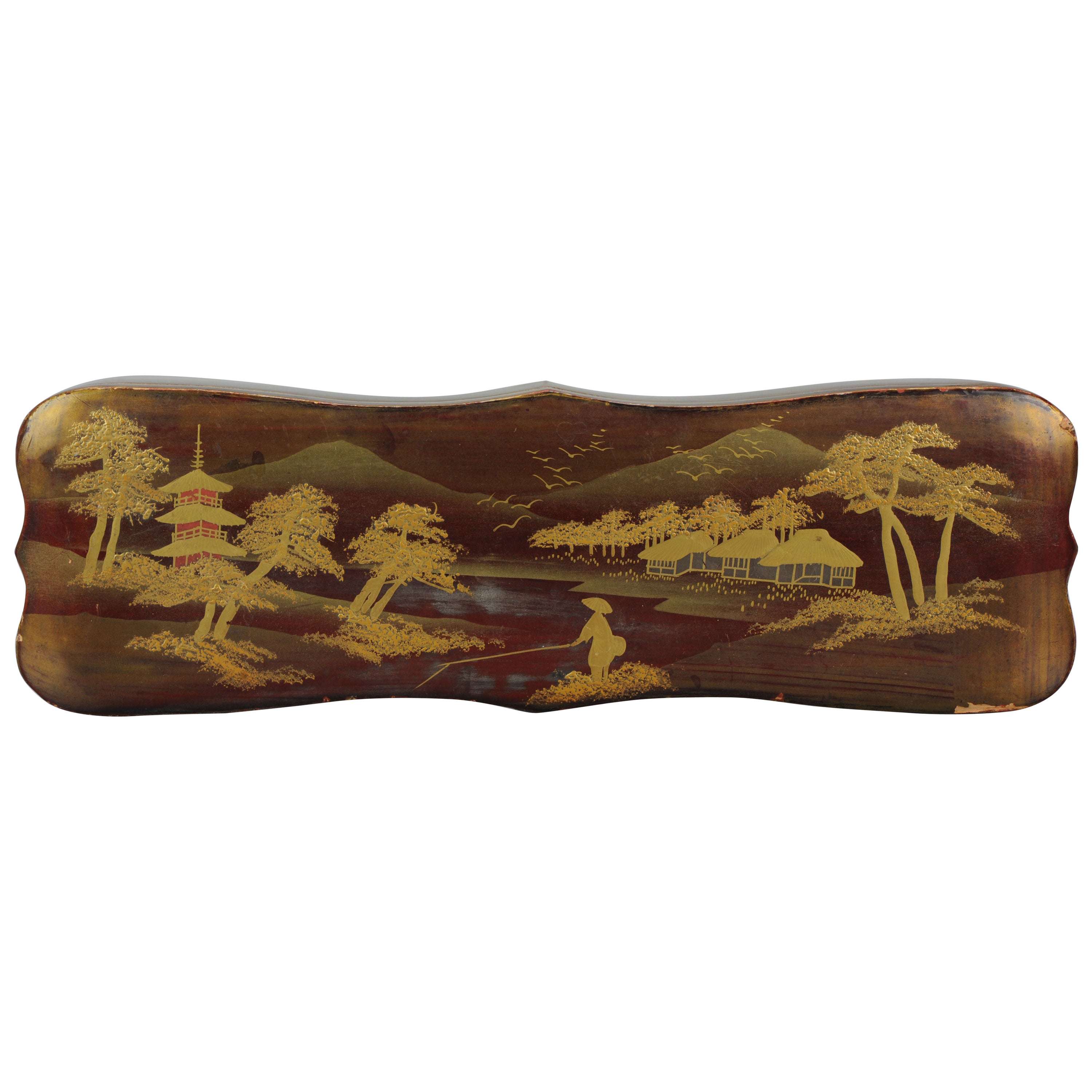 Antique Student Pencil Box Japanese Lacquer Ware Writing Meiji Period Japan For Sale