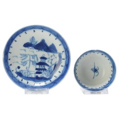 Antique Chinese Porcelain Blue and White Tea Bowl Cup Landscape, 18th Century 