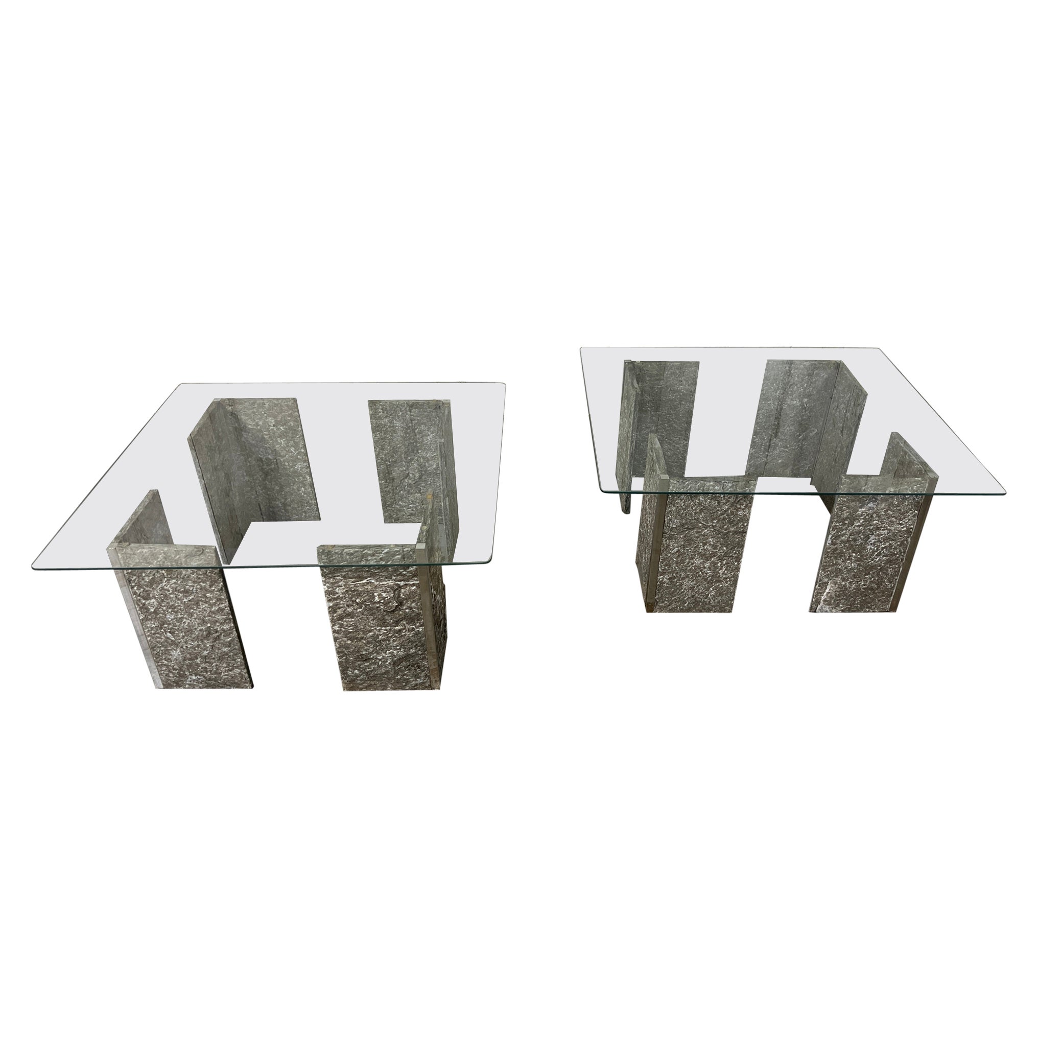 Tables d'extrémité granit et chrome des années 1970