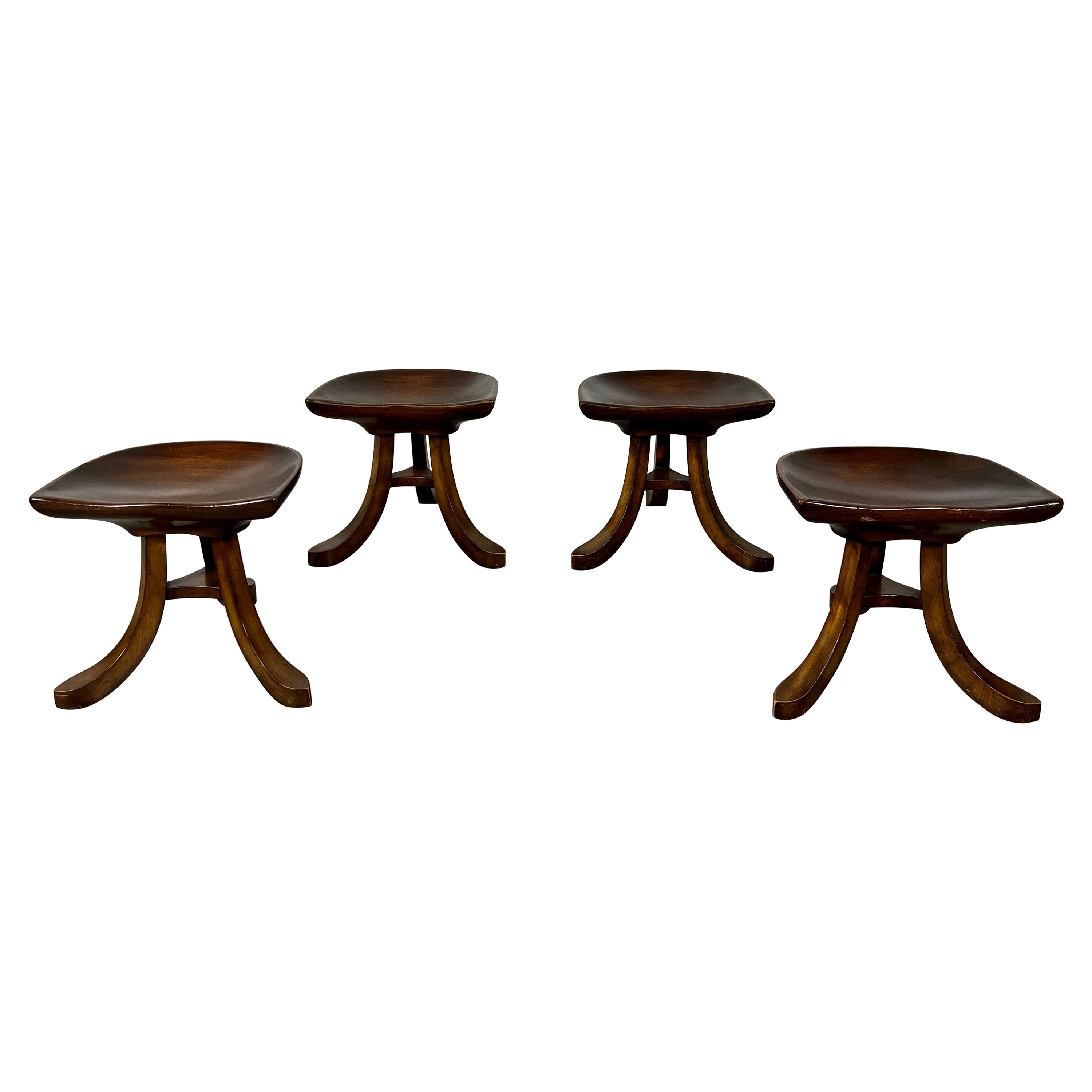 Sculpted Mahogany Tripod Theben Stool after Adolf Loos For Sale