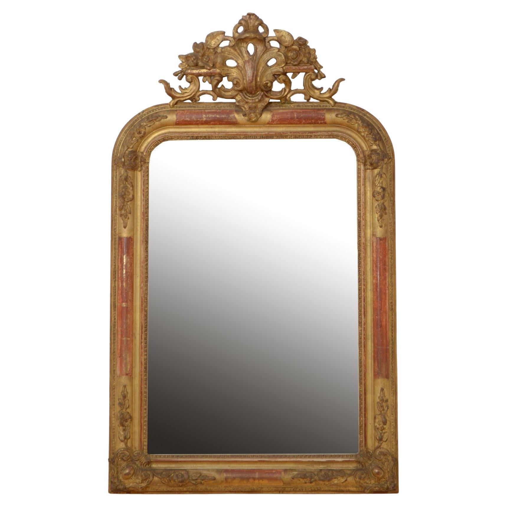 19th Century French Gilded Pier Mirror H111cm