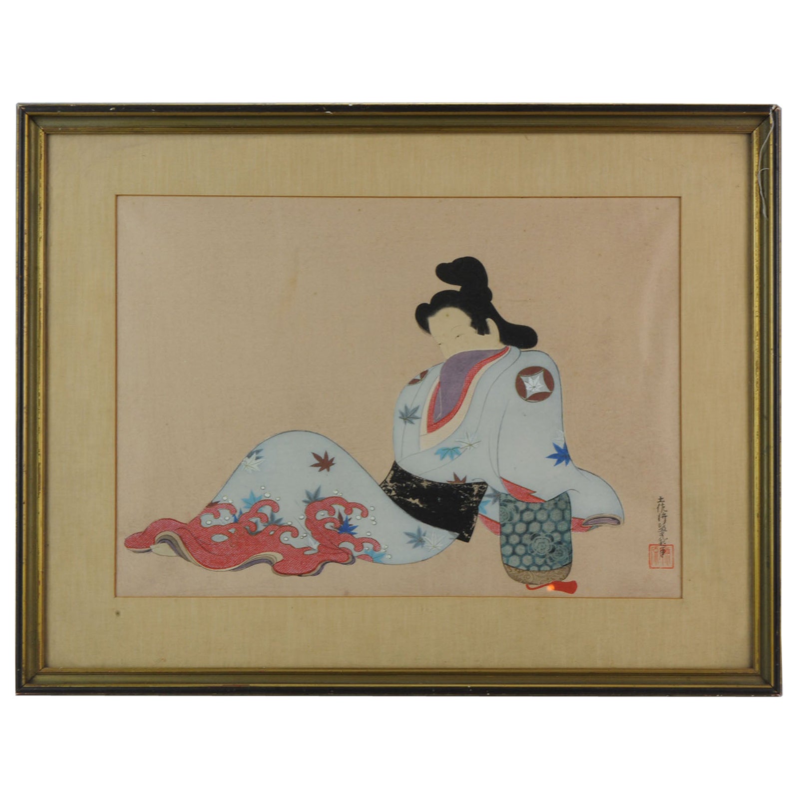 Lovely Japanese Painting ‘Woman in Sitting Position’ Antique Meiji, ca 1900 For Sale