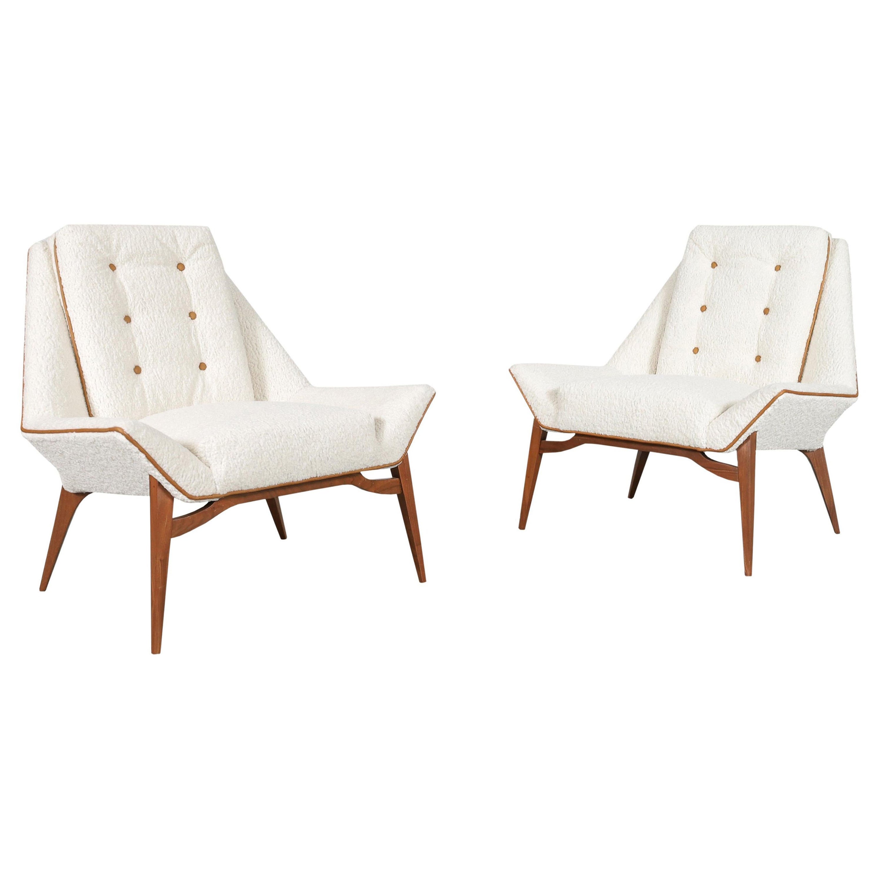 Vintage Sculptural Walnut Lounge Chairs