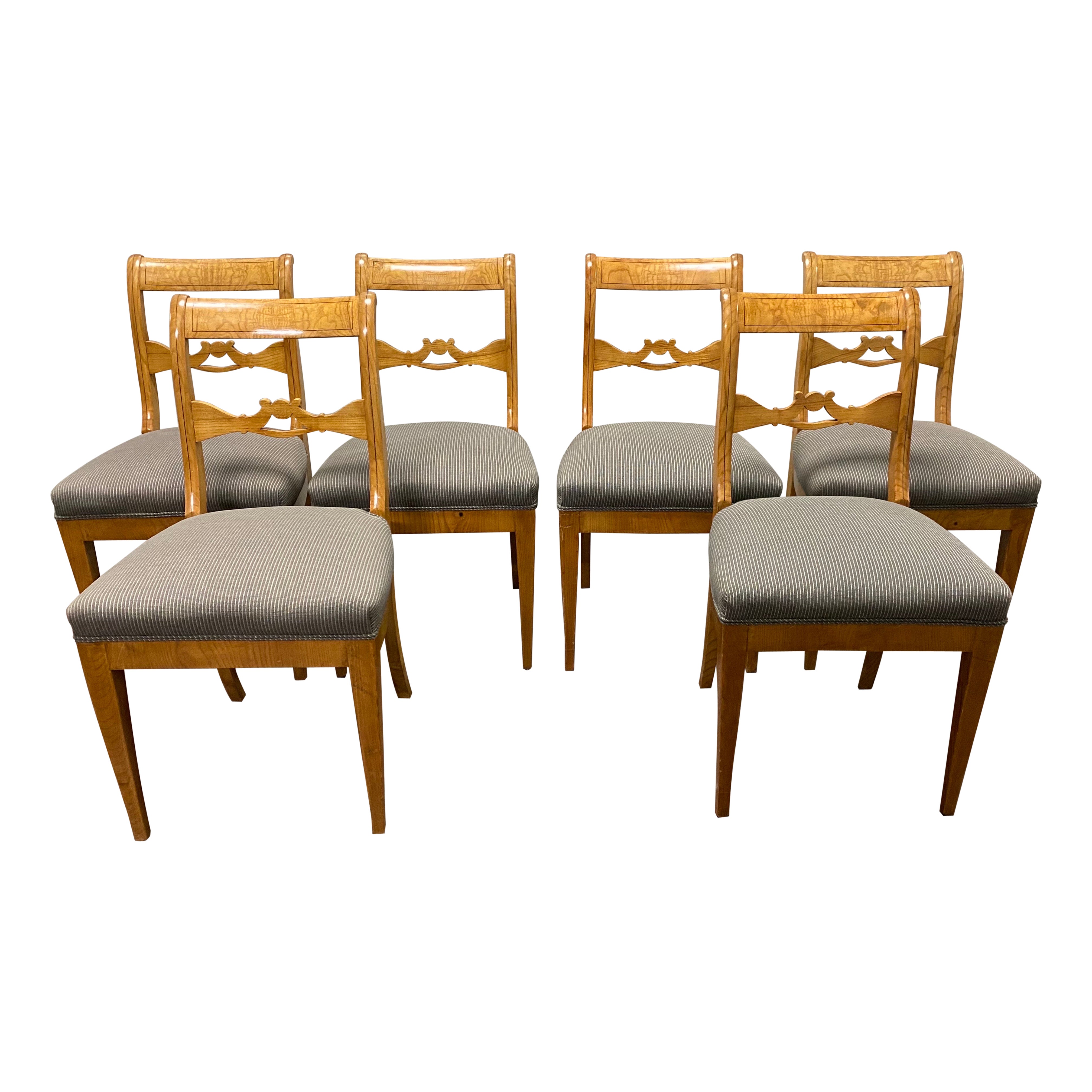 Set of Six Biedermeier Ash Dining Chairs, Central Germany, c. 1830/35 For Sale