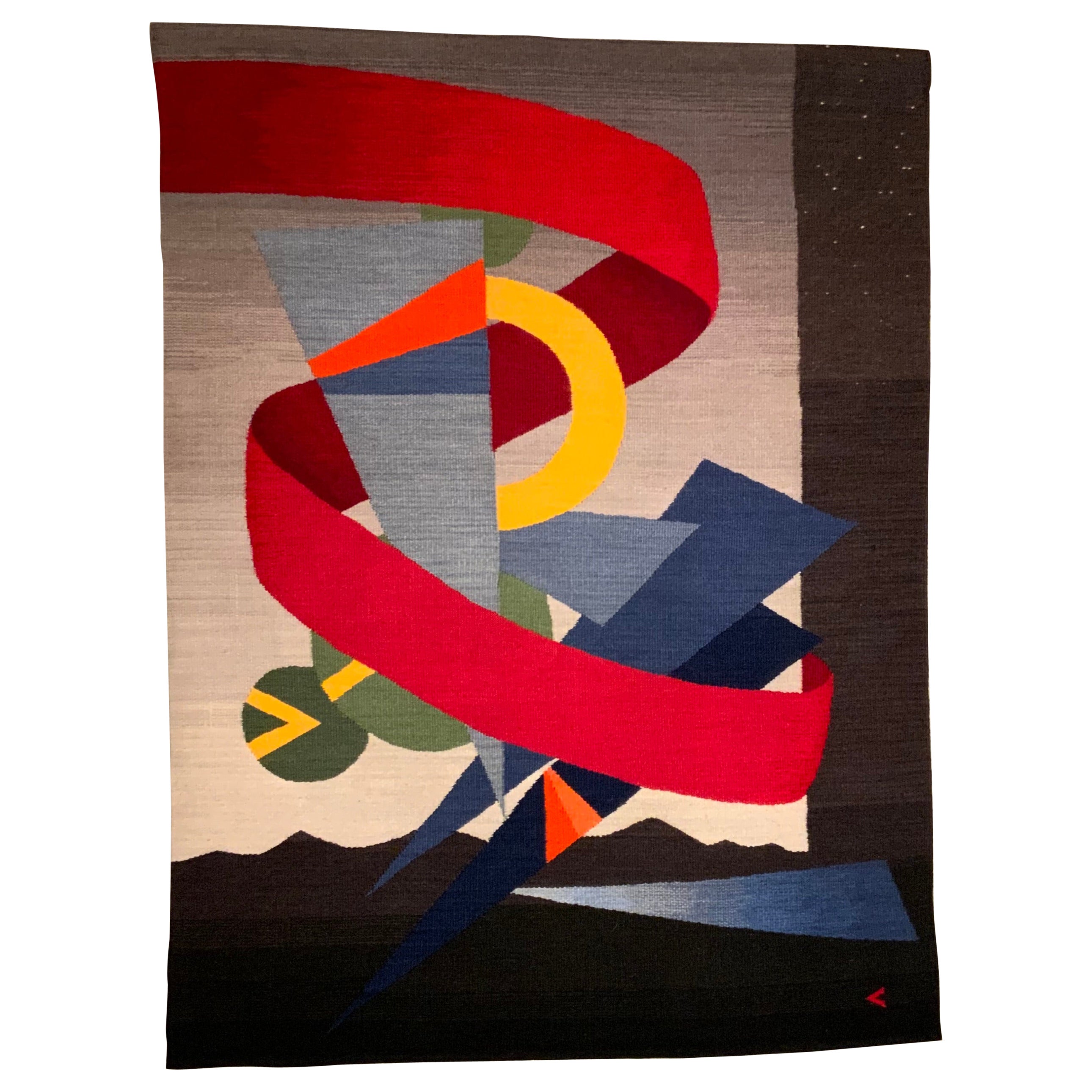 Tapisserie abstraite moderne conçue et tissée à la main par Steve Chavez en vente