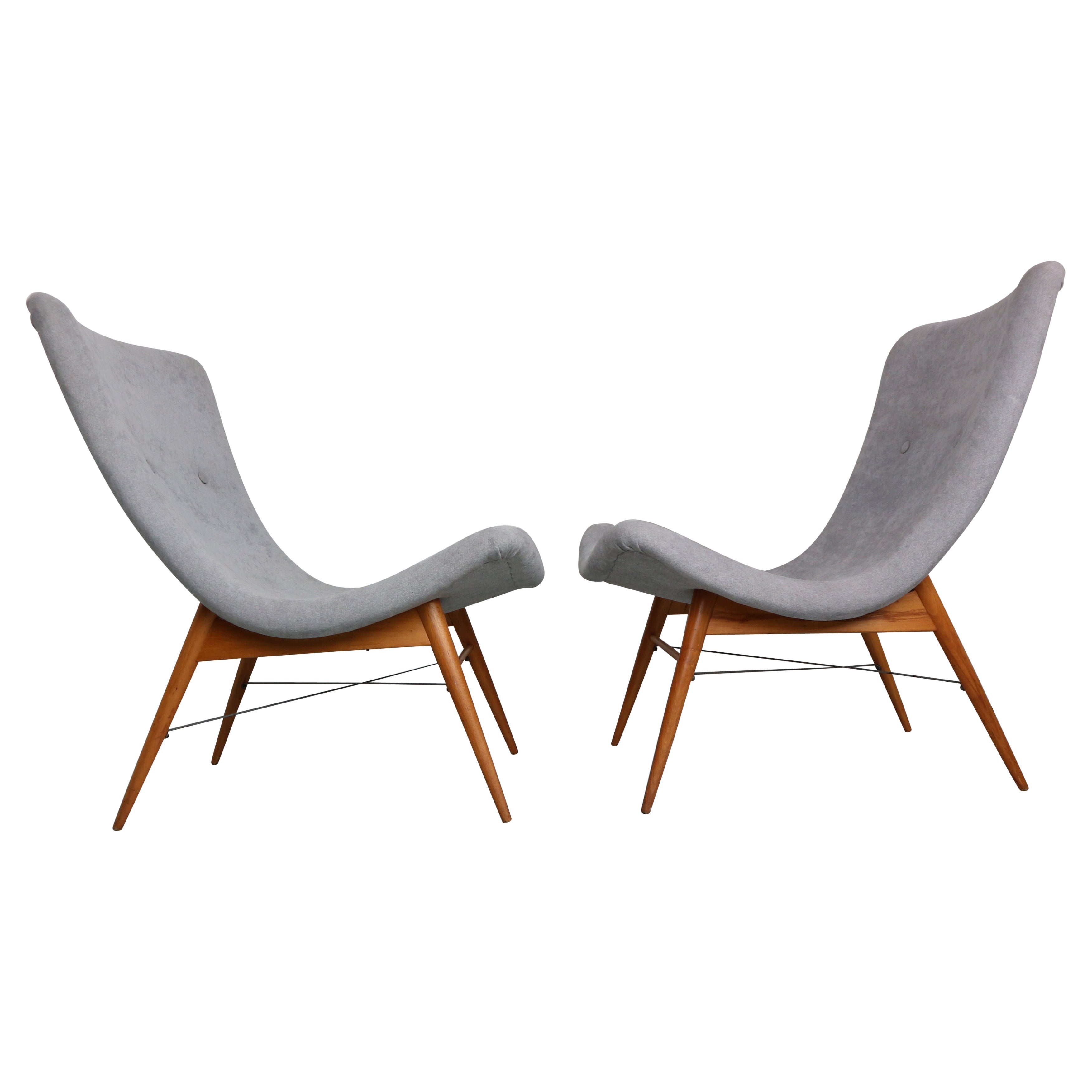 Two Lounge Chairs by Miroslav Navratil, Newly upholstered, 1959s