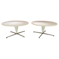 Retro Verner Panton danish white and steel pair of side tables circa 1960
