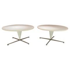 Vintage Verner Panton danish white and steel pair of side tables circa 1960