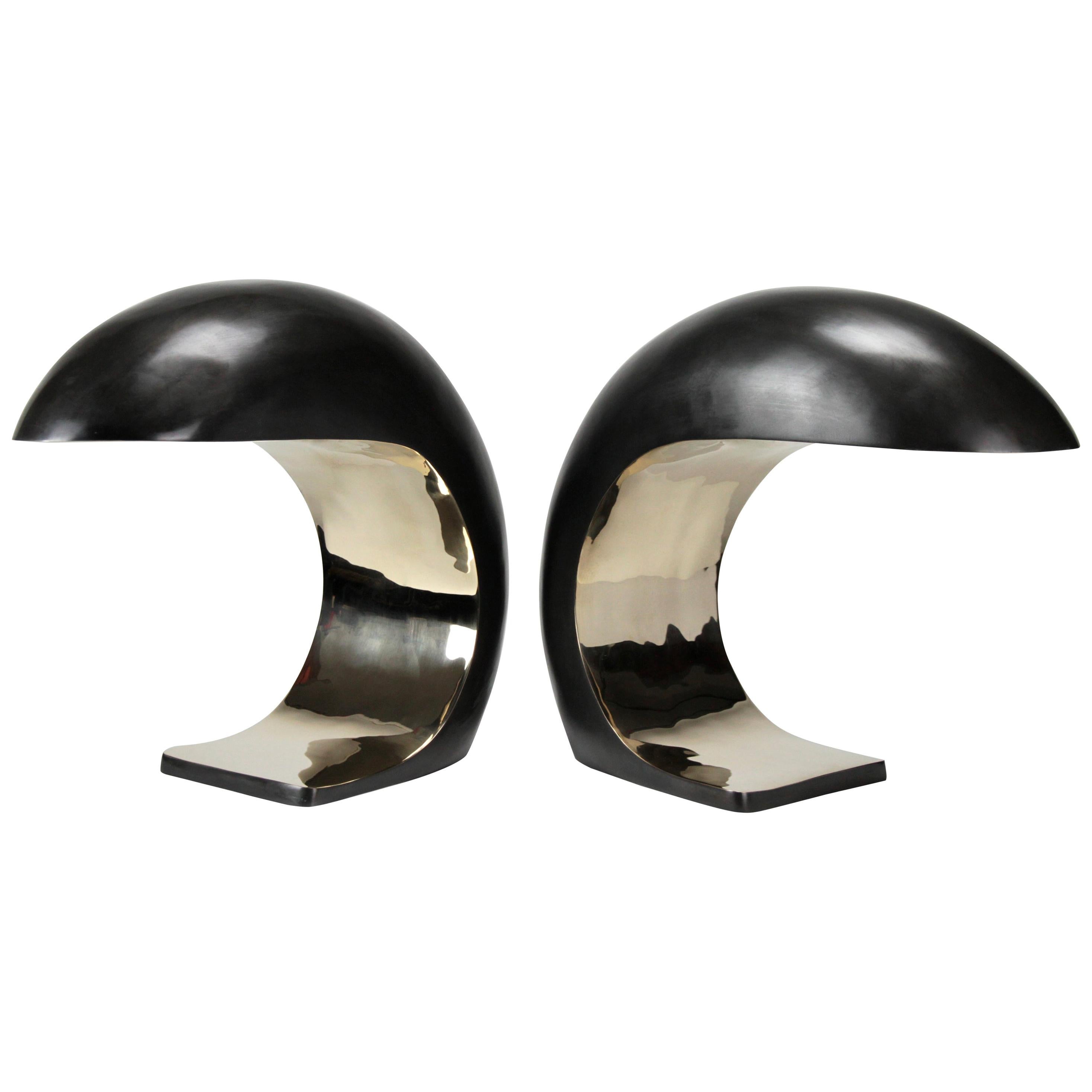 Pair of Nautilus Study Table Lamps in Cast Bronze by Christopher Kreiling Studio For Sale