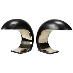 Pair of Nautilus Study Table Lamps in Cast Bronze by Christopher Kreiling Studio
