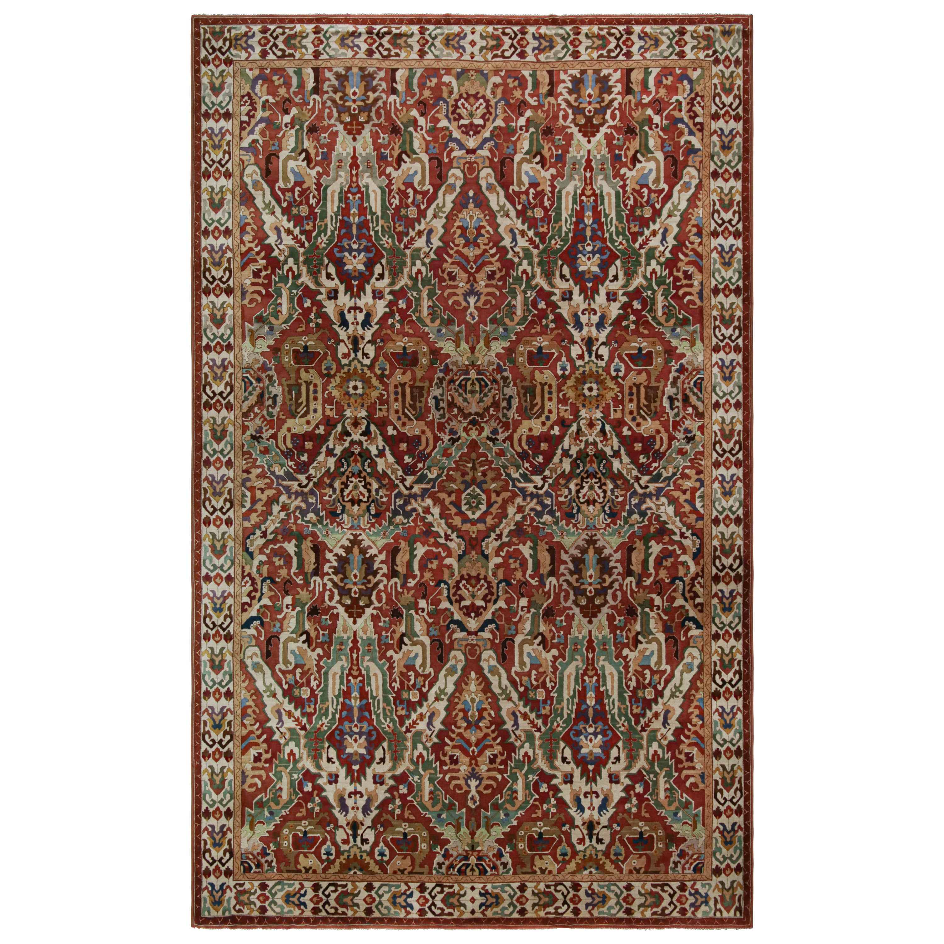 Antique European Rug in Red, with Soumak Dragon Pattern For Sale