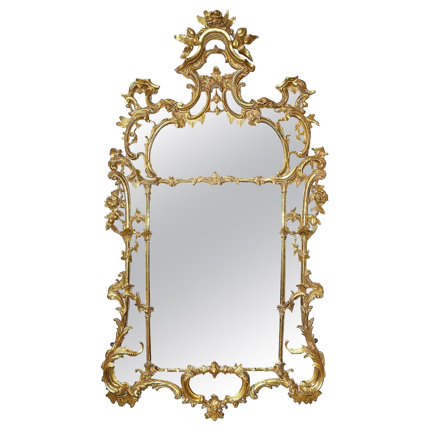 Chippendale style carved gilt wood pier glass wall mirror, circa 1860 For Sale