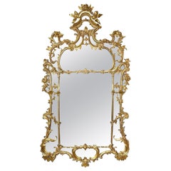 Antique Chippendale style carved gilt wood pier glass wall mirror, circa 1860