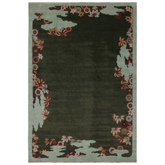 Rug & Kilim’s Chinese Art Deco Style Rug in Green with Floral Patterns