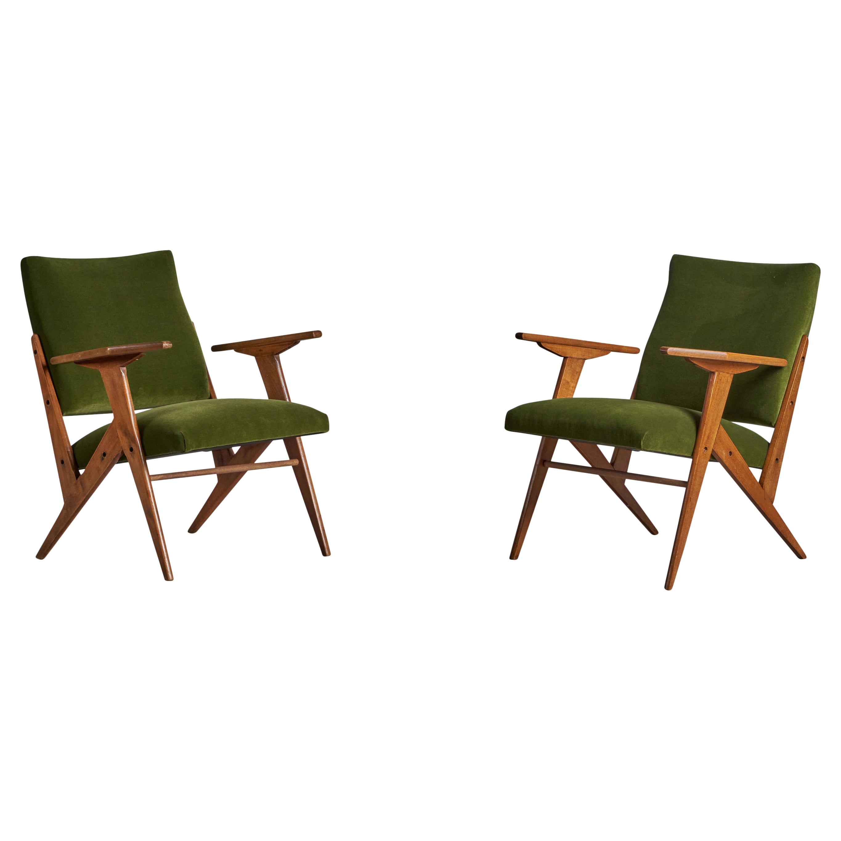 José Zanine Caldas, Lounge Chairs, Pau Marfim, Fabric, Brazil, 1950s
