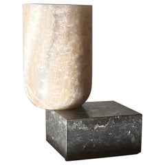 Vintage Postmodern chunky geometric marble and onyx table lamp, late 20th c