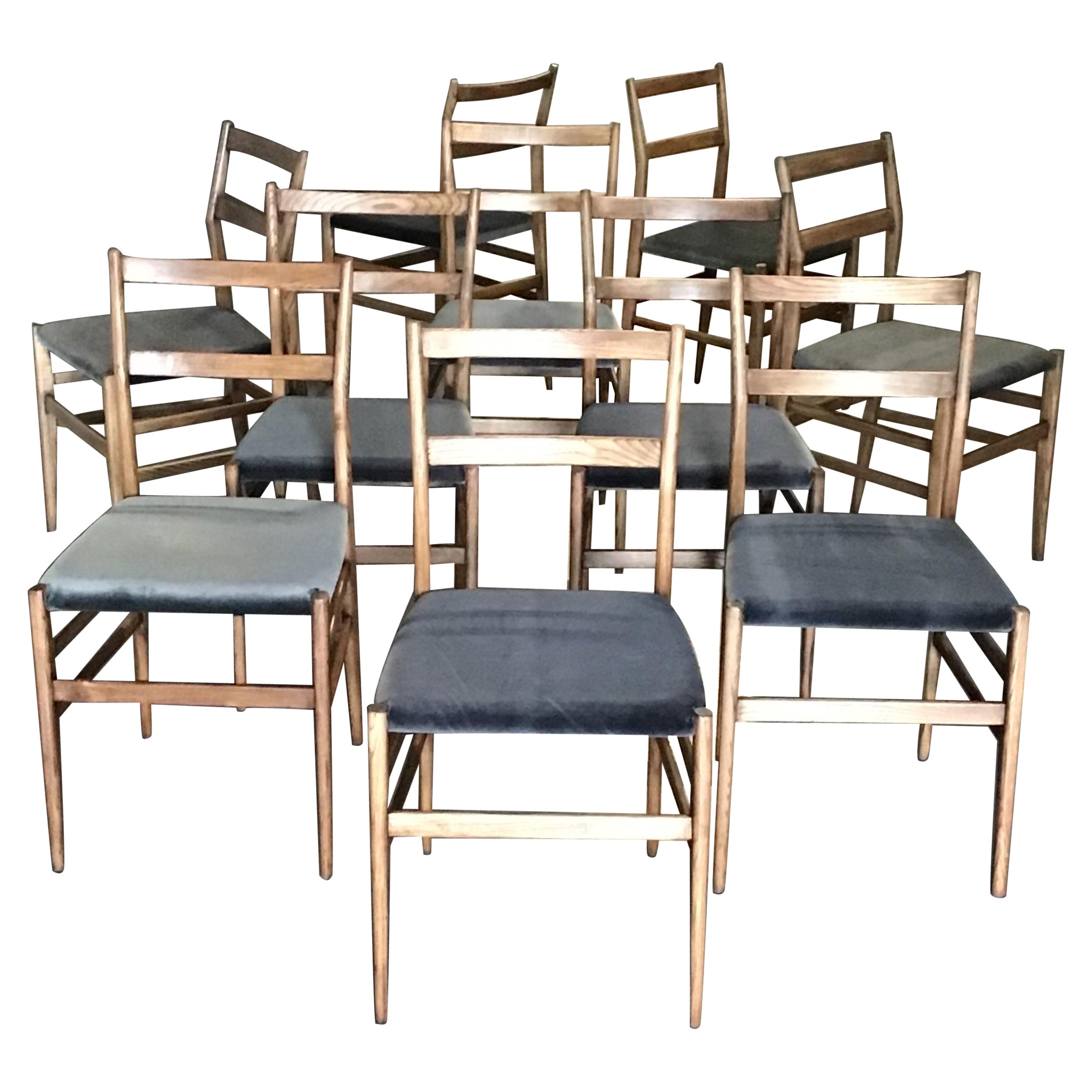 Chaises de salle à manger Gio Ponti Leggera originales des années 1950 par Cassina. Ensemble de 10 pièces 