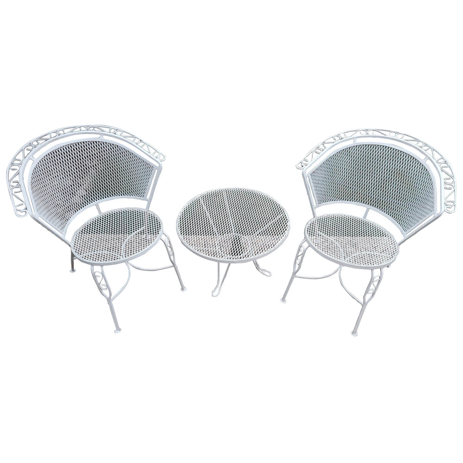 Weißer lackierter Metalltisch und 2 Stühle