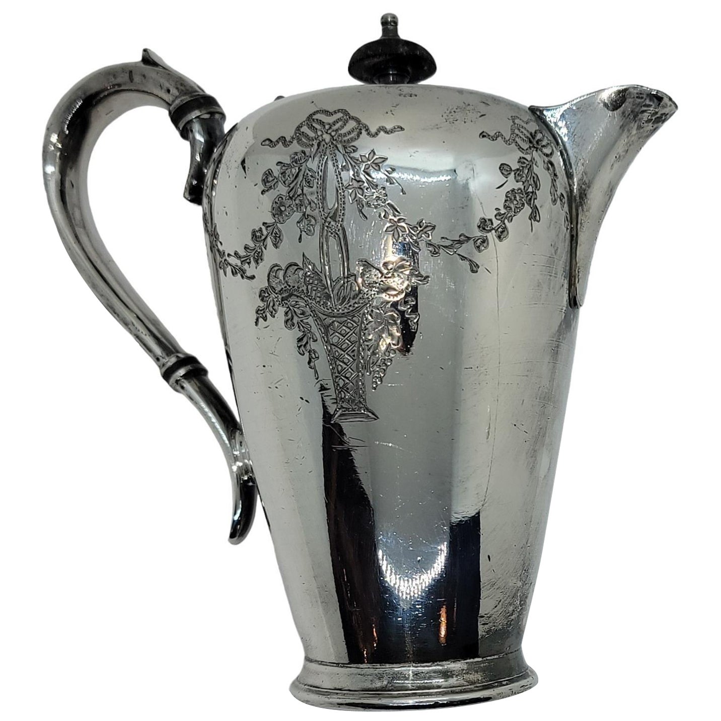 1930s English Hutton and Sons Etched Silver Hot Water Canister For Sale