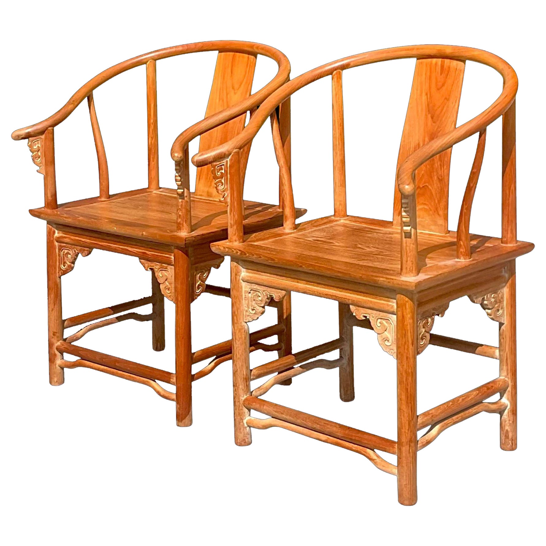 Vintage Boho Cerused Teak Emperors Chairs - a Pair For Sale
