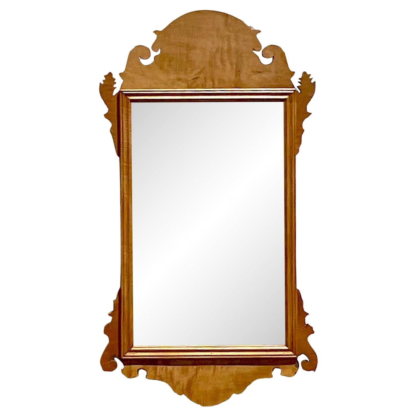 Vintage Boho Burl Maple Chippendale Mirror For Sale