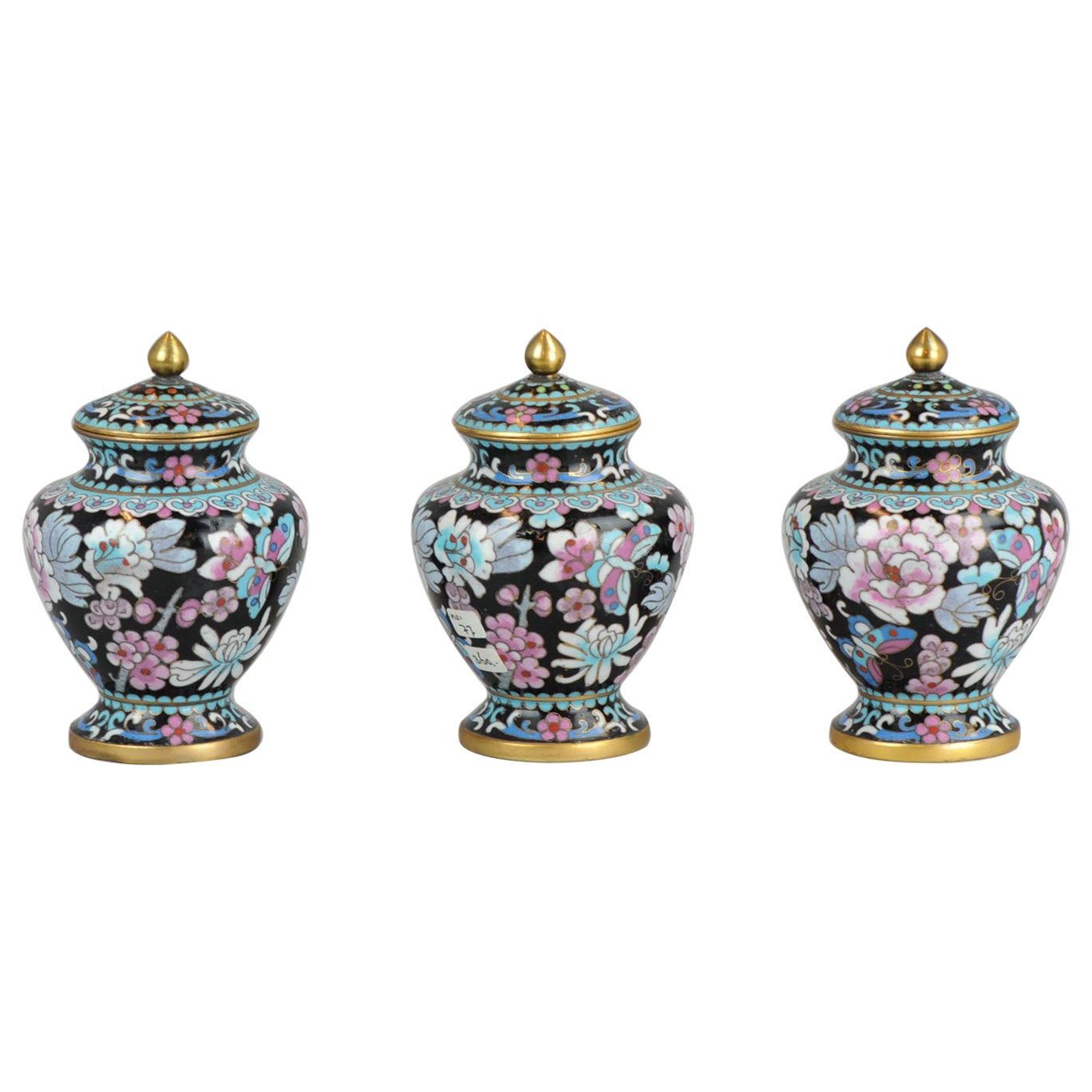 Set of 3 Antique/Vintage Chinese Cloissonne Enamel Vases Republic, 20th Century For Sale
