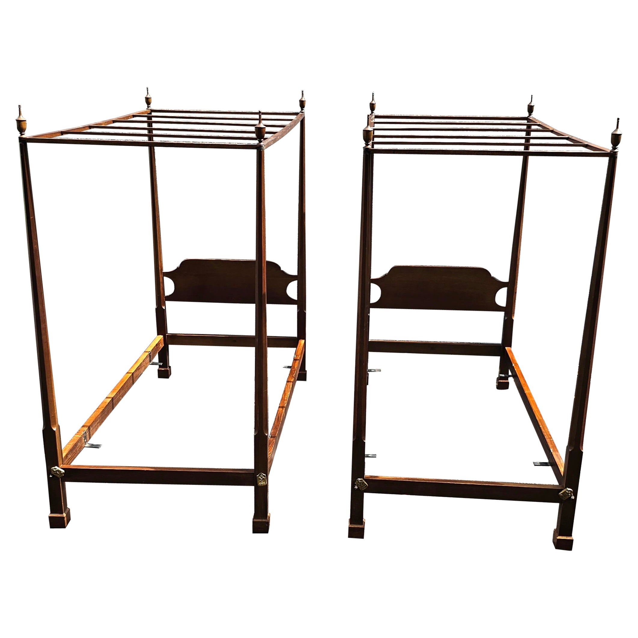 Virginia Craftmen Federal Mahogany Pencil Post Canopy Twin Size Bedsteads, Pair