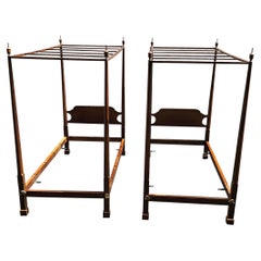 Retro Virginia Craftmen Federal Mahogany Pencil Post Canopy Twin Size Bedsteads, Pair
