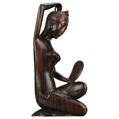 Vintage Balinese Carved Wood Statues of a Naked Lady Great Carving, 1950 20th Century