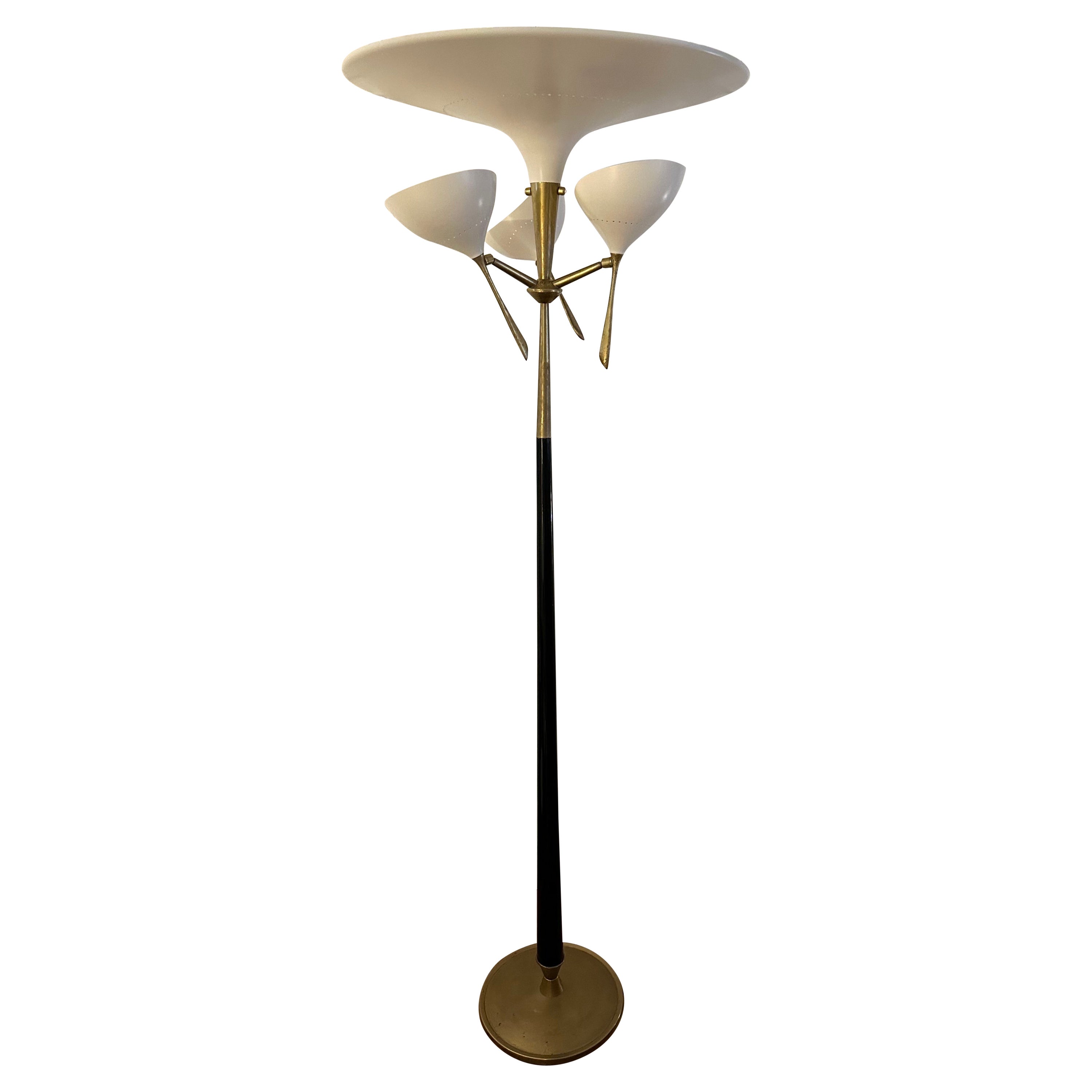 Italian Mid-Century Modern Metal and Brass Floor Lamp by Lumen, 1950s For Sale