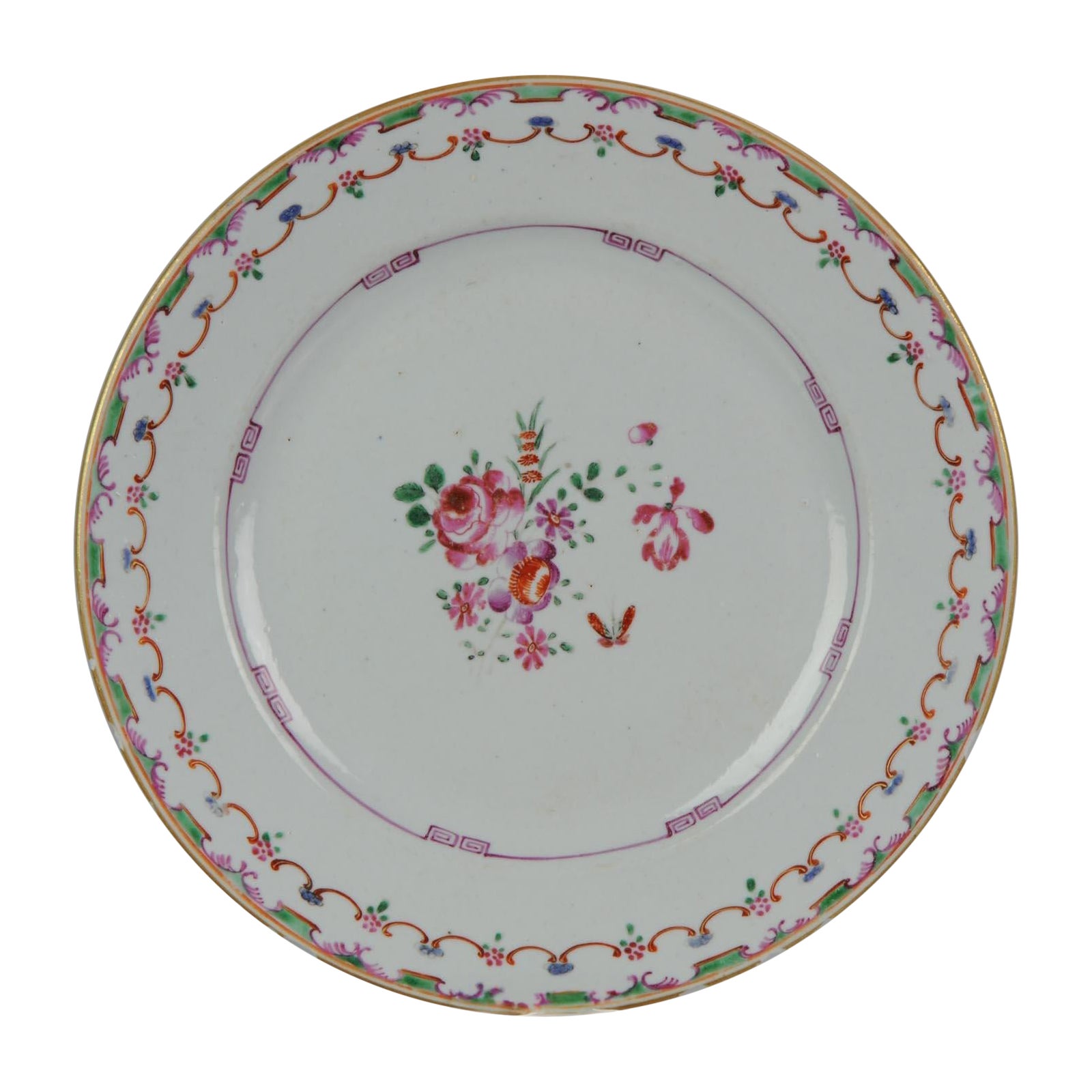 Antique Plate Flowers Fencai Porcelain Famille Rose China Qianlong, 1736-1795 For Sale