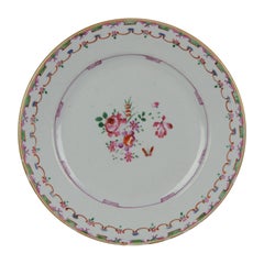 Antique Plate Flowers Fencai Porcelain Famille Rose China Qianlong, 1736-1795