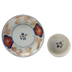 Pair Japanese Porcelain Flower Tea Cup Bowl & Saucer Saucer Imari Quails, 18th C