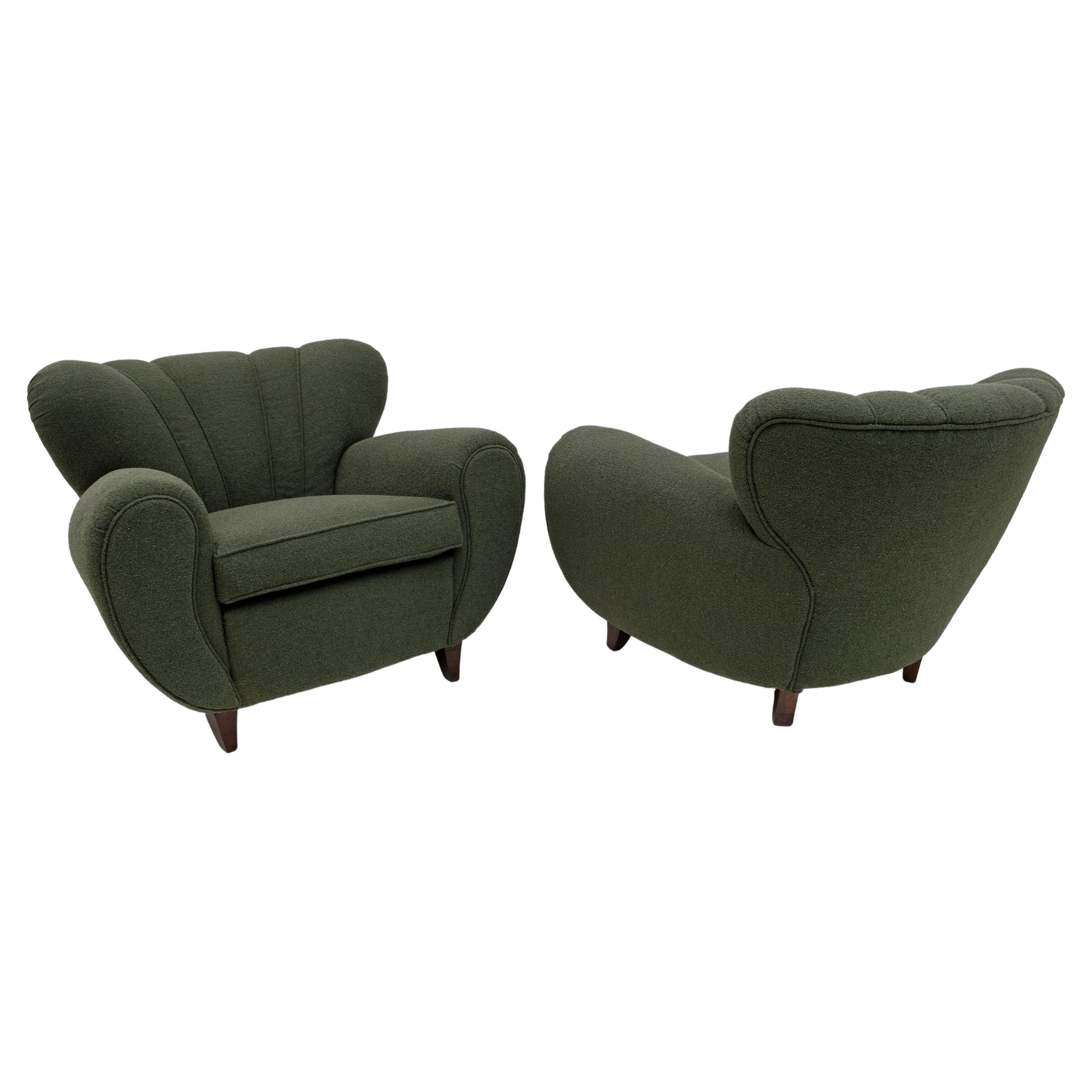 Attributed Guglielmo Ulrich Art Deco Italian Bouclé Armchairs, 1940s, Pair