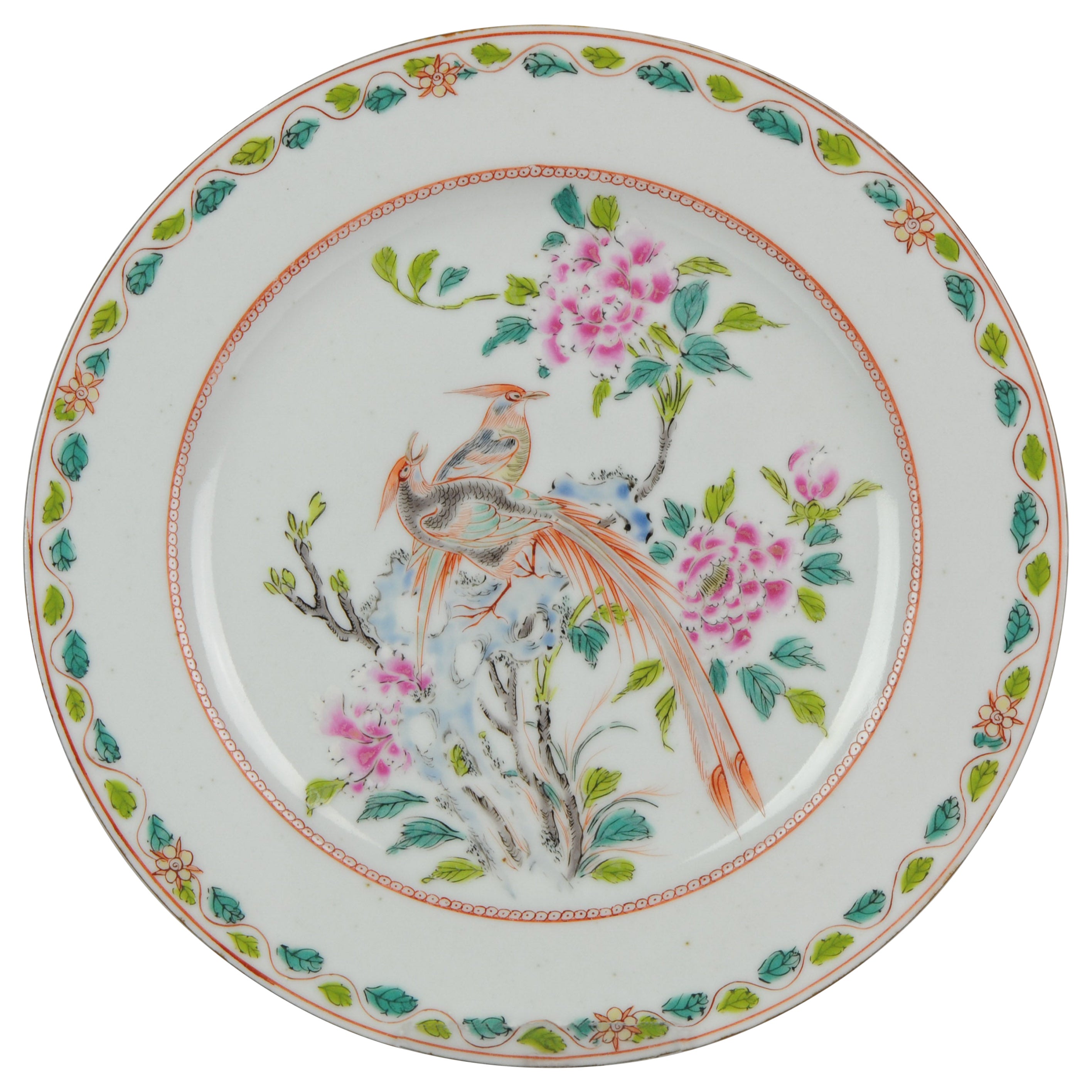Antique Lovely Japanese Porcelain Fencai Famille Rose Plate Porcelain, 19th Cen For Sale