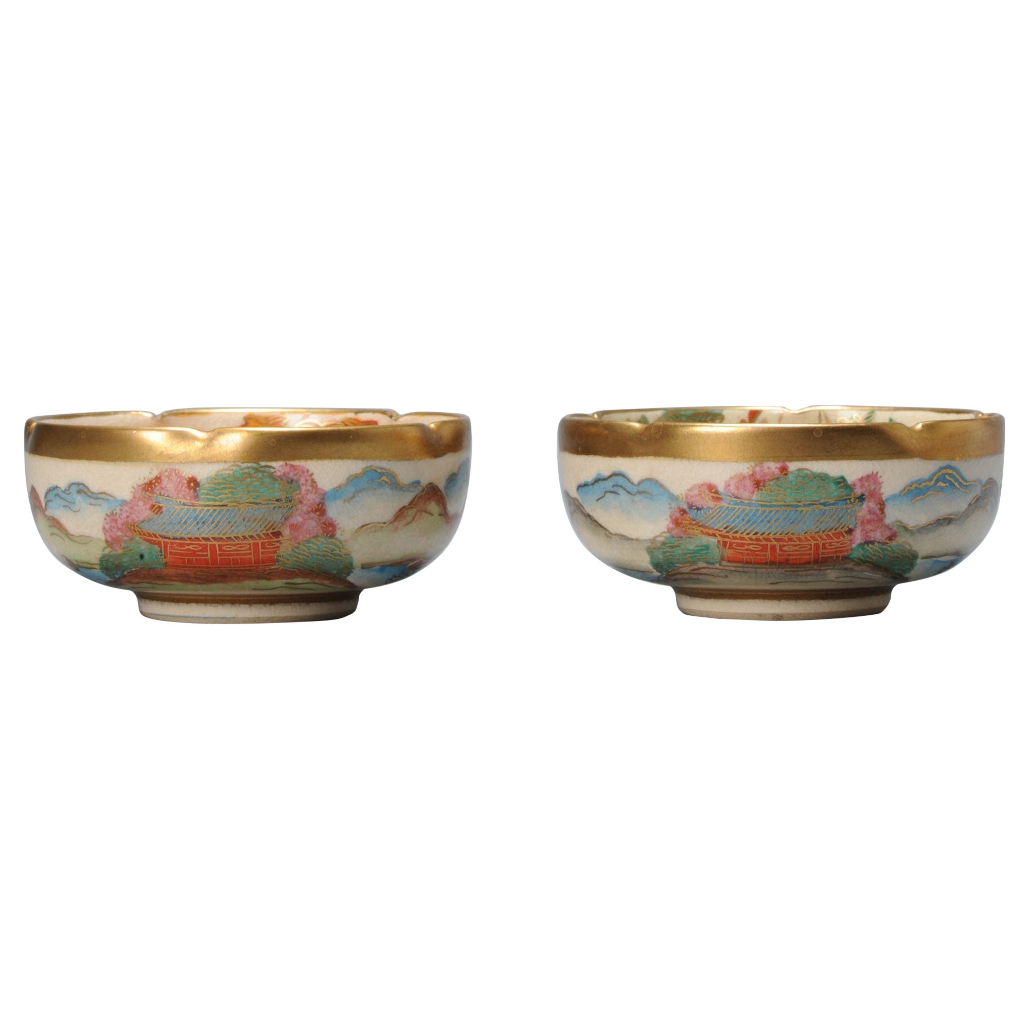Pair of Small Antique Japanese Satsuma Bowls with Mark Japan, 19th Century For Sale