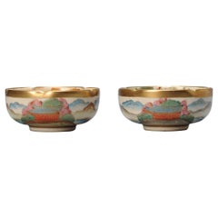 Paire de petits bols japonais anciens Satsuma avec marque Japan, 19ème siècle