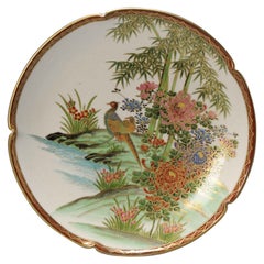 Antique Meiji Period Japanese Satsuma Plate with Bird Decoration Marked