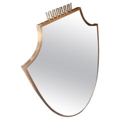 Vintage 1950s Gio Ponti Style Mid-Century Modern Brass Italian Shield Wall Mirror