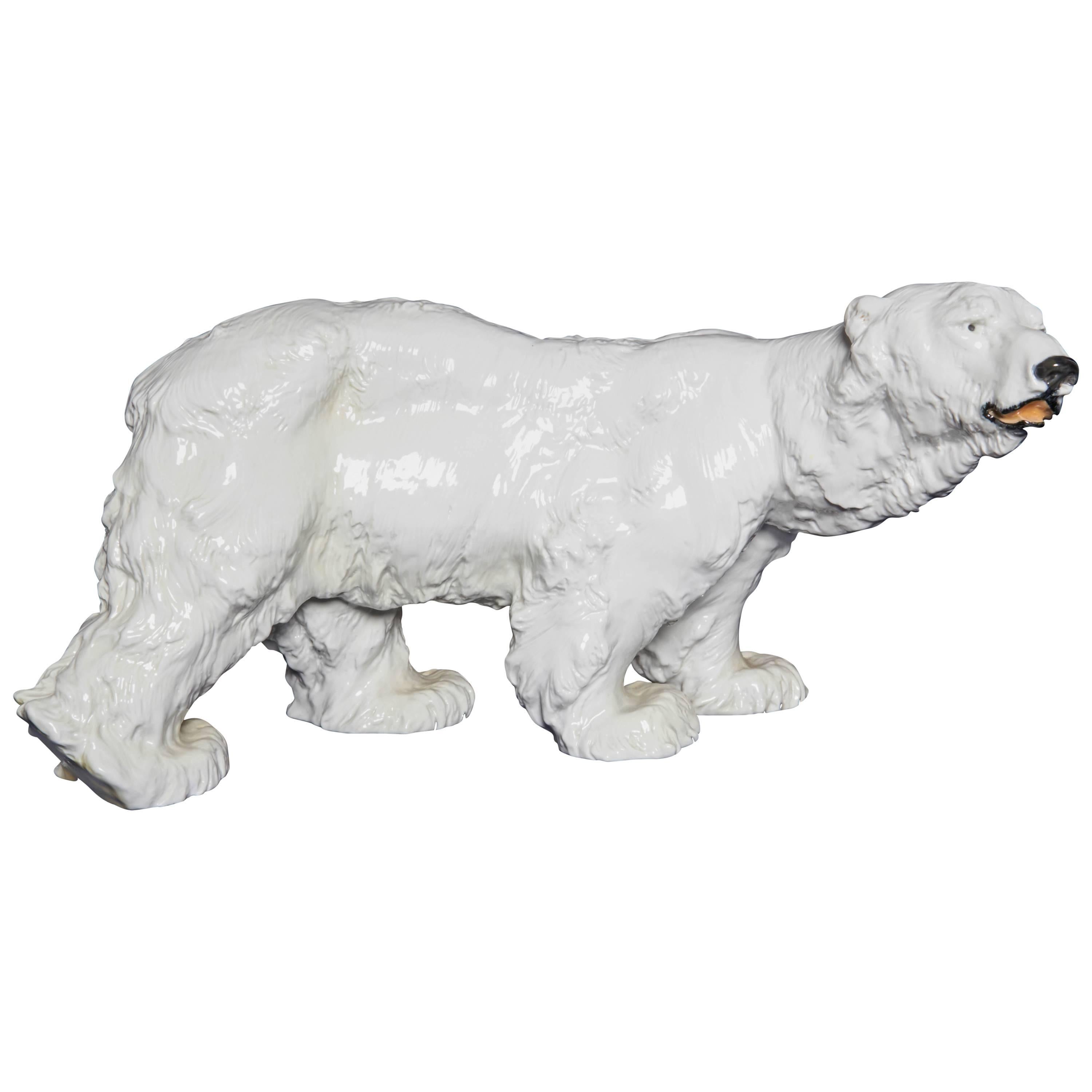 Large Art Deco Meissen Porcelain Sculpture of a Polar Bear by Otto Jarl