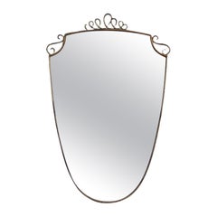 Wall Mirror Mid-century Italian Design Brass decorated shaped Original Patina