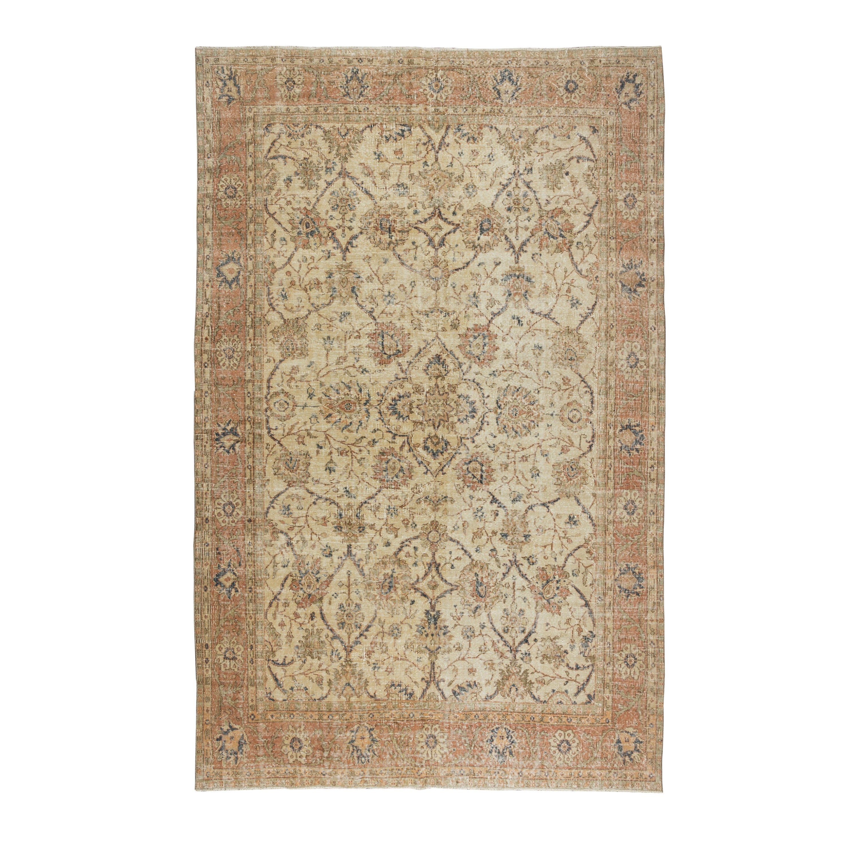 8x11.7 Ft Vintage Hand-Knotted Anatolian Oushak Wool Area Rug with Floral Design For Sale