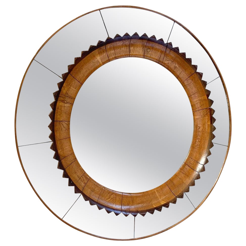 Mid-Century Modern Circular Walnut Wall Mirror by Fratelli Marelli, Italy, 1950s For Sale