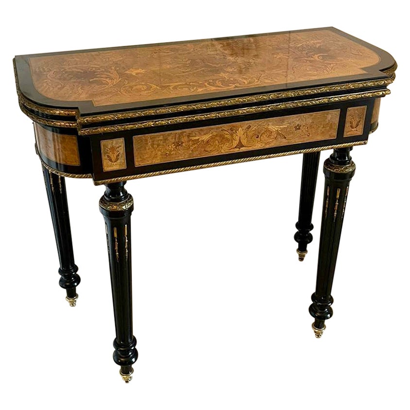 Table de poker/table console victorienne ancienne en marqueterie incrustée de qualité exposition