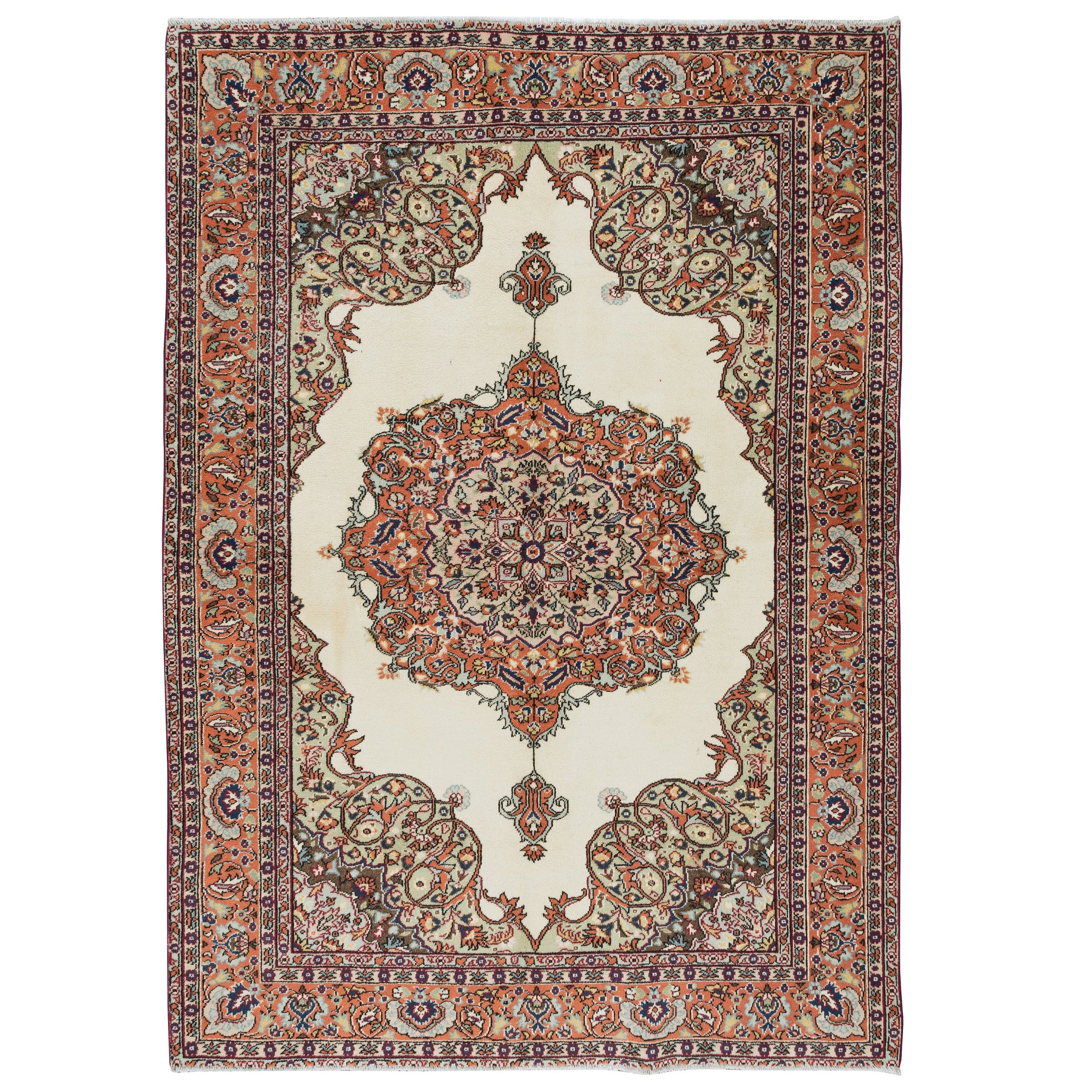 4.6x6.5 Ft One-of-a-Pair Handmade Vintage Turkish Wool Rug with Medallion Design For Sale